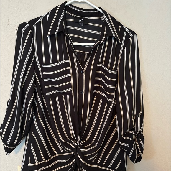 Iz Byer Black and White Striped Button Down Shirt - Picture 2 of 5